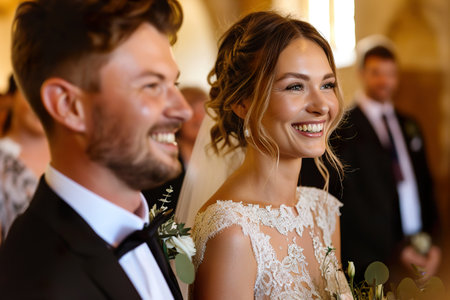 Happy wedding photography of bride and groom at wedding ceremonyの素材