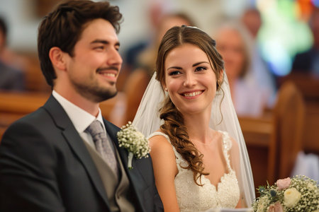Happy wedding photography of bride and groom at wedding ceremonyの素材