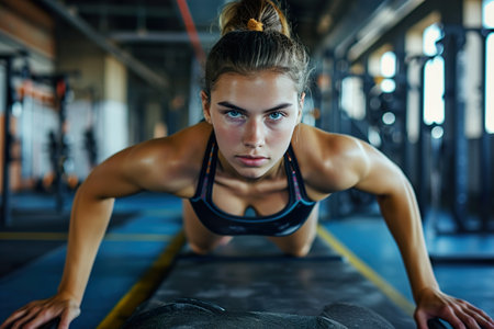 strength and agility of female athlete training at the gymの素材