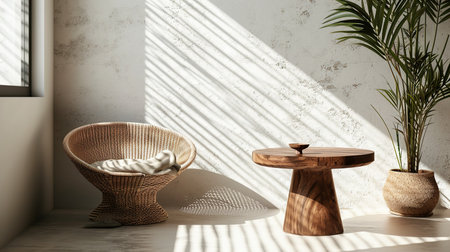 Brown wood round pedestal side table podiumの素材