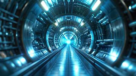 futuristic space ship tunnel corridor backgroundの素材
