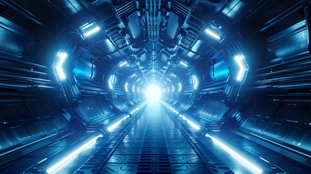 futuristic space ship tunnel corridor backgroundの素材