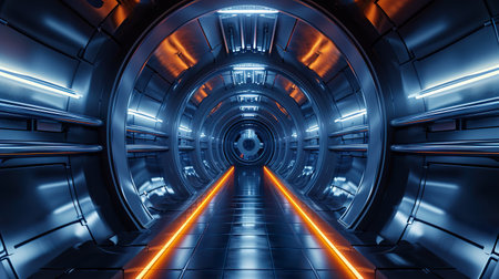 futuristic space ship tunnel corridor backgroundの素材