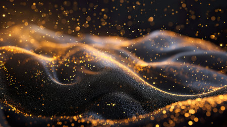 luxury black wavy background with golden glitter sparklesの素材