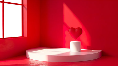 valentine podium with heart shaped red background for product displayの素材