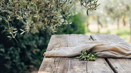 wooden table and nature backgroundの素材