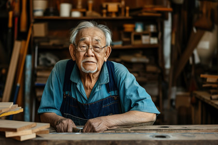 Senior male carpenter working at repair shopの素材