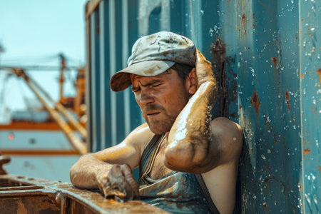 Tired stress worker sweat from hot weather in summerの素材