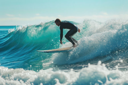 professional surfer riding waves in actionの素材