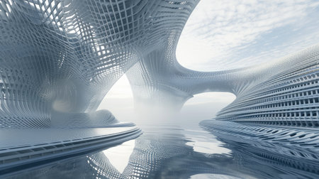 serene artificial landscape 3d abstract backgroundの素材