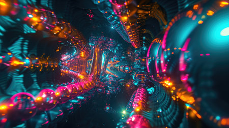 3d vibrant fractal neon abstract backgroundの素材