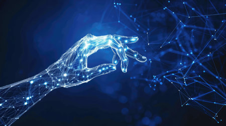 Robot hand touch wireframe light connection structure backgroundの素材