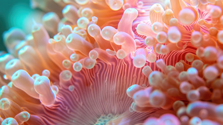 nemone actinia texture close up underwater reef sea coral backgroundの素材