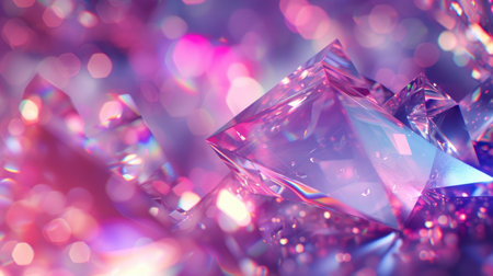 abstract 3d realistic crystal shards with ainbow reflexes in pink and purple colorの素材