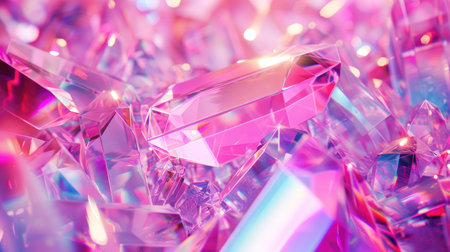 abstract 3d realistic crystal shards with ainbow reflexes in pink and purple colorの素材