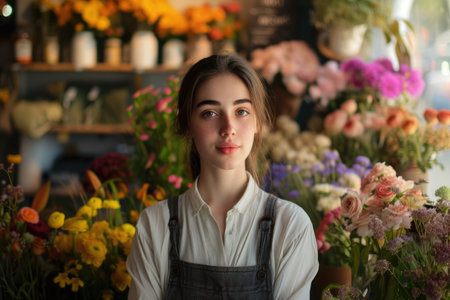 young female florist in the flower shopの素材
