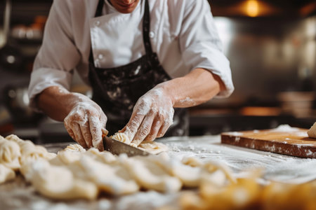 Focused Chef Cutting Dough for Pastryの素材