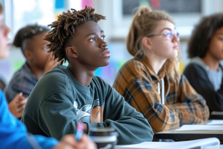 diversity high school students study in the classroomの素材