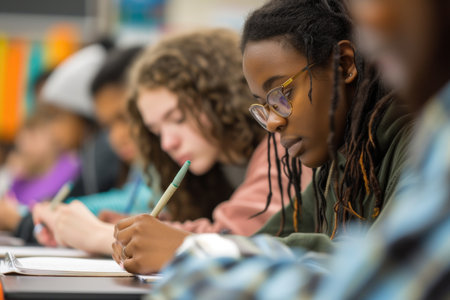 diversity high school students study in the classroomの素材