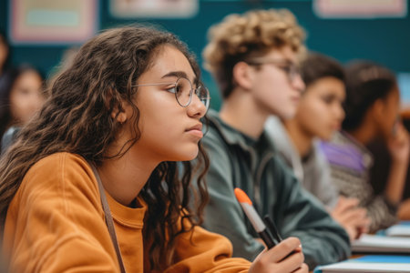 diversity high school students study in the classroomの素材