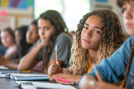 diversity high school students study in the classroomの素材