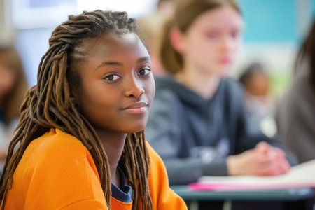 diversity high school students study in the classroomの素材
