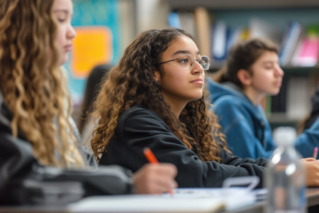 diversity high school students study in the classroomの素材