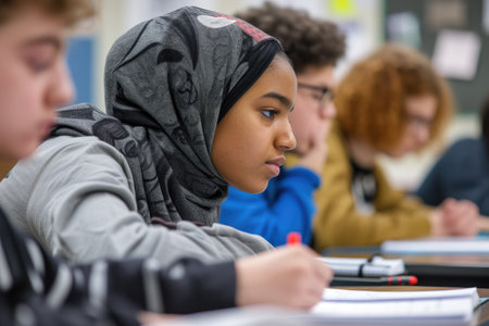 diversity high school students study in the classroomの素材
