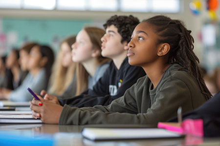 diversity high school students study in the classroomの素材