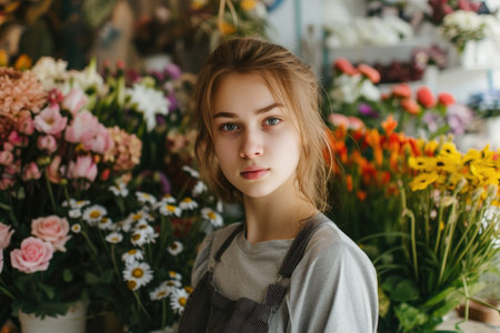 young female florist in the flower shopの素材