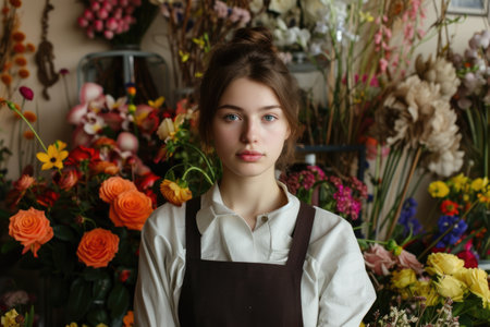 young female florist in the flower shopの素材