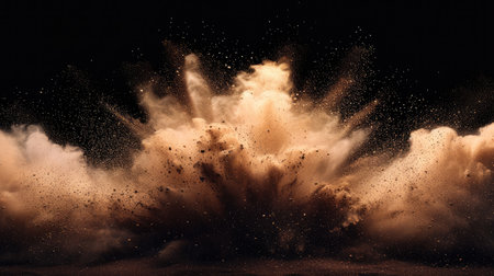 sand particles explosion on black backgroundの素材