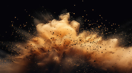 sand particles explosion on black backgroundの素材