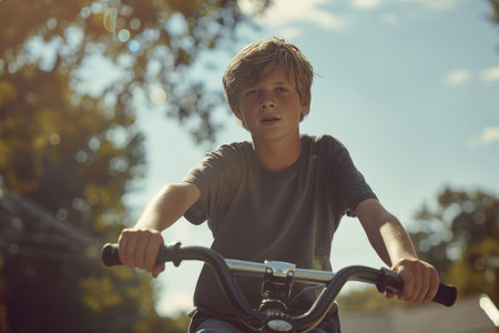 teenager getting bike to ride homeの素材