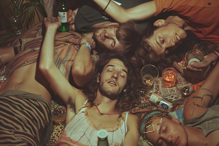 Drunk people in a partyの素材