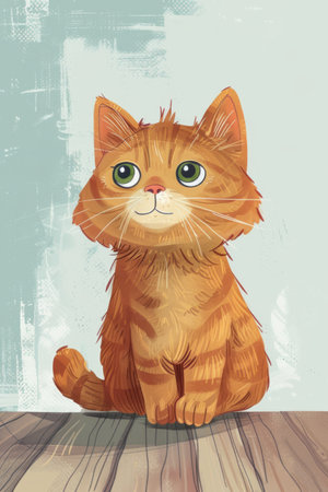 cute cat in the house illustration. children drawing styleの素材