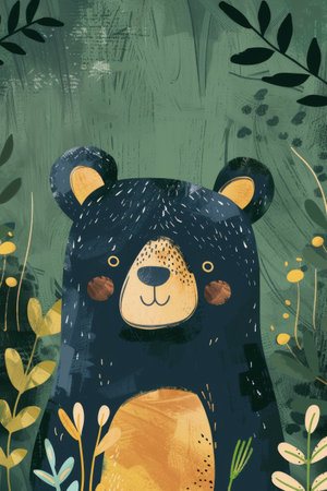 cute bear with nature background illustrationの素材
