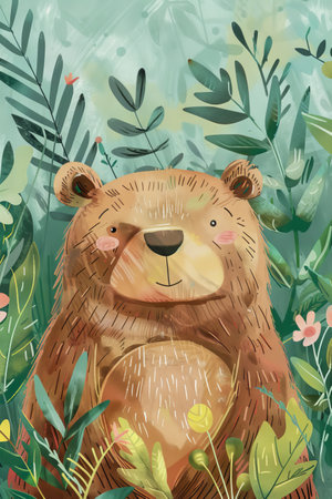 cute bear with nature background illustrationの素材