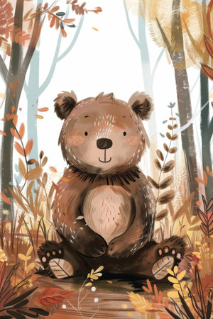 cute bear with nature background illustrationの素材