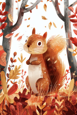 cute squirrel in autumn forest. children illustrationの素材