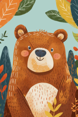 cute bear with nature background illustrationの素材