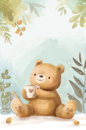 cute bear with nature background illustrationの素材