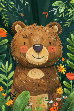 cute bear with nature background illustrationの素材