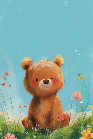 cute bear with nature background illustrationの素材