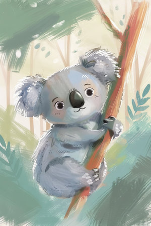 cute koala with nature background. children illustrationの素材