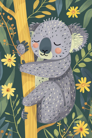 cute koala with nature background. children illustrationの素材