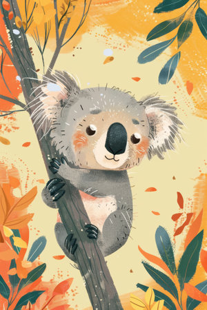 cute koala with nature background. children illustrationの素材
