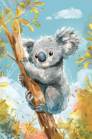cute koala with nature background. children illustrationの素材