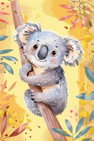 cute koala with nature background. children illustrationの素材