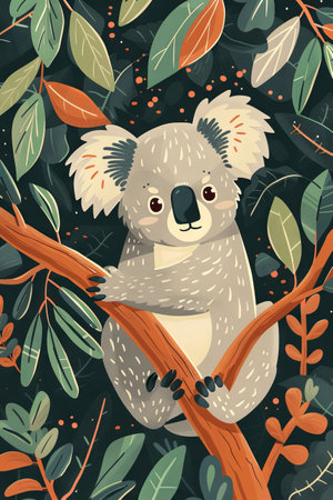 cute koala with nature background. children illustrationの素材